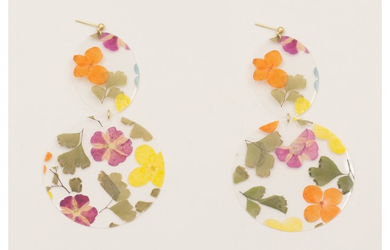 Pendientes lentejuela disco y ovalo con flores nat