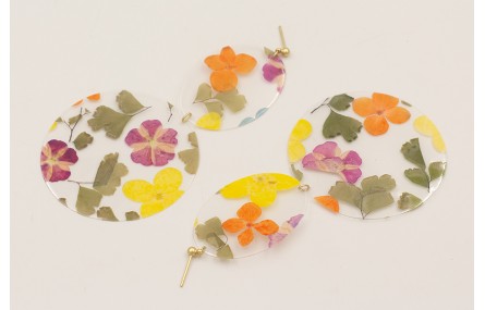 Pendientes lentejuela disco y ovalo con flores nat