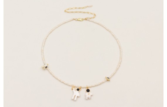 Collar perlas naturales colgantes astronautas estr