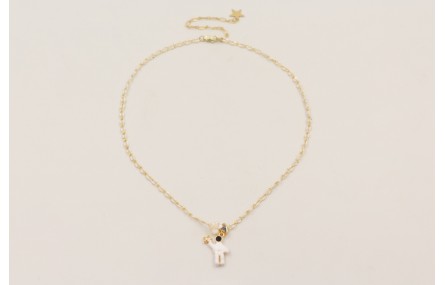 Collar cadena eslabón esmaltado blanco con colgant