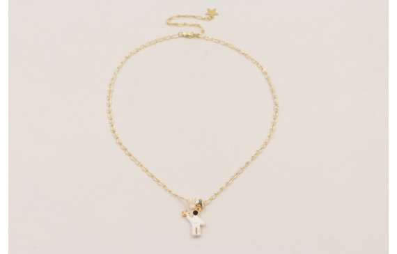 Collar cadena eslabón esmaltado blanco con colgant