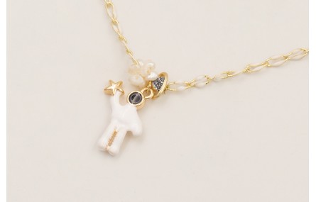 Collar cadena eslabón esmaltado blanco con colgant