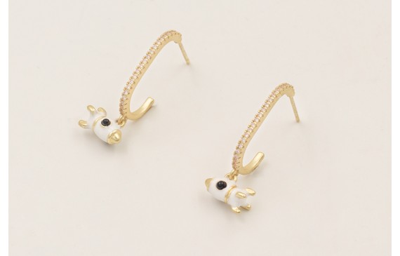 Pendientes colgante cohete esmaltado blanco y negr
