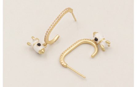 Pendientes colgante cohete esmaltado blanco y negr