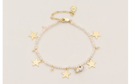 Pulsera perlitas naturales con estrellas dorado ma