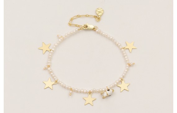 Pulsera perlitas naturales con estrellas dorado ma