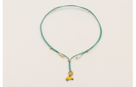 Collar cordón hilo dorado color turquesa,nudos mac