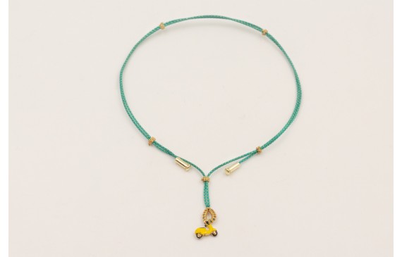 Collar cordón hilo dorado color turquesa,nudos mac