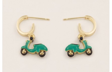 Pendientes se mi ovalo dorado con colgante vespa e