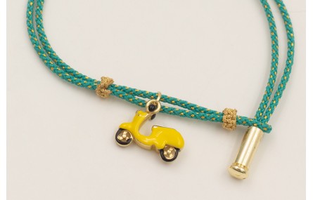 Pulsera cordón hilo dorado color turquesa doble,nu