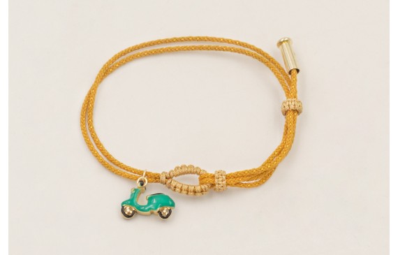Pulsera cordón hilo dorado color mostaza,nudos mac