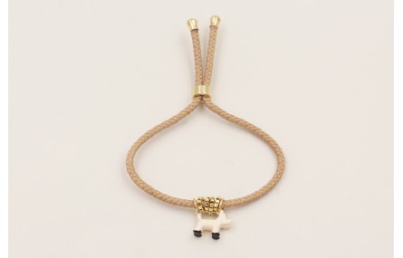 Pulsera cordón hilo dorado color beige con colgant