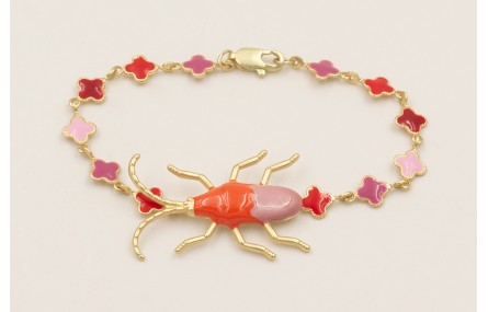 Pulsera cadena mini treboles esmaltados lila,rojo,