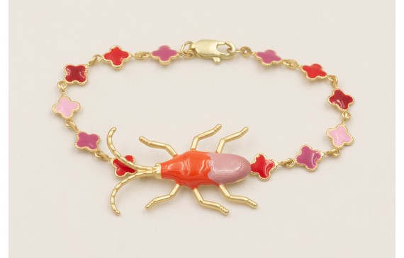 Pulsera cadena mini treboles esmaltados lila,rojo,