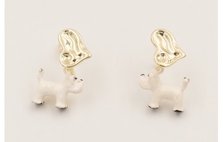 Pendientes perno corazón dorado con perro fox terr