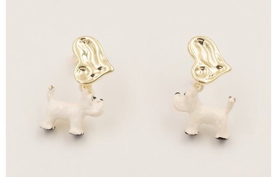 Pendientes perno corazón dorado con perro fox terr