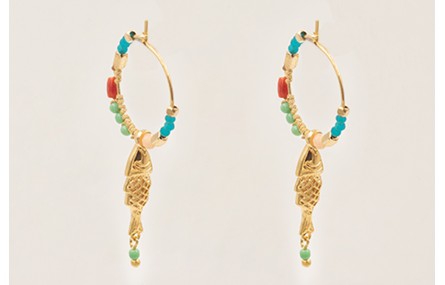 Pendientes ORO18K pez colgando con semipreciosas a