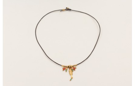 Collar ORO18K cuero marrón fino nudos con colgante