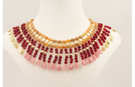 Collar semipreciosas facetadas jade granate, ovalo