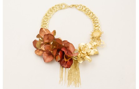 Collar completo aros entrelazados dorado mate con 