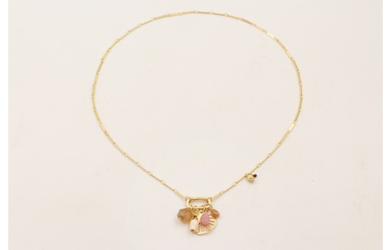 Collar cadena listones dorado mate con colgante ho