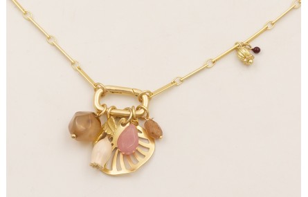 Collar cadena listones dorado mate con colgante ho