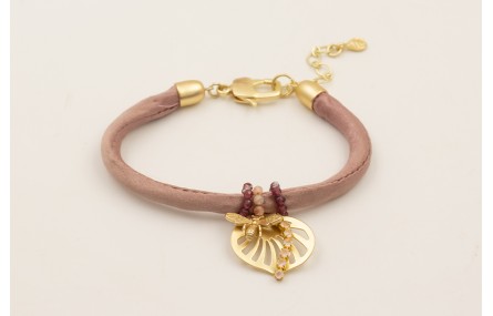 Pulsera seda rellena color gris con aritos de semi