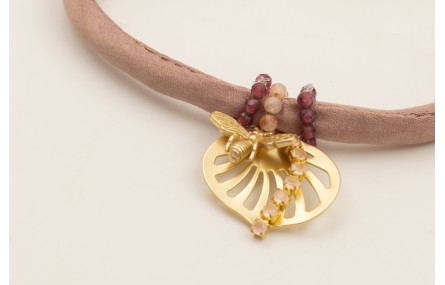 Pulsera seda rellena color gris con aritos de semi