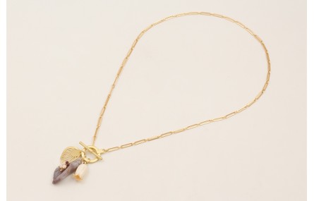 Collar cadena eslabón pequeño dorado mate con tuli