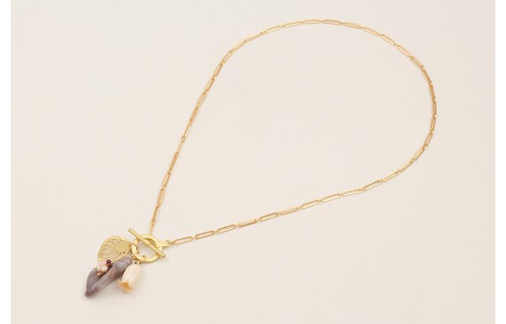 Collar cadena eslabón pequeño dorado mate con tuli