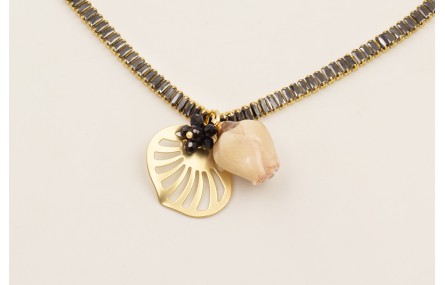 Collar cadena strass rectangular negra con colgant