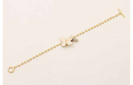 Pulsera cadena entrelazada 2 bolas dorado mate con