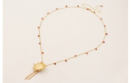 Collar cadena cristales marrones, colgante girasol