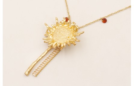 Collar cadena cristales marrones, colgante girasol