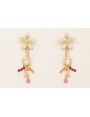 Pendientes flor esmaltada beige, cadena strass rec