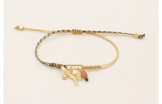 Pulsera de hilo por mitades dorado, verde,morado c