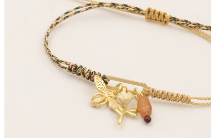 Pulsera de hilo por mitades dorado, verde,morado c