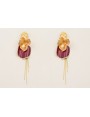 Pendientes perno trenza dorado mate, flor lentejue