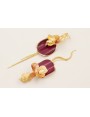 Pendientes perno trenza dorado mate, flor lentejue