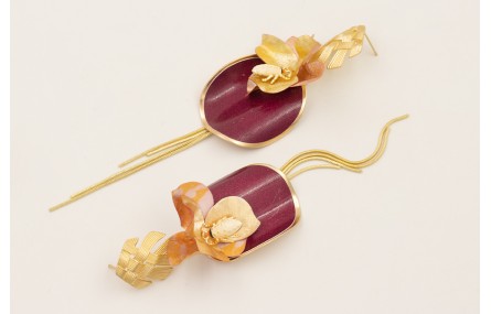 Pendientes perno trenza dorado mate, flor lentejue