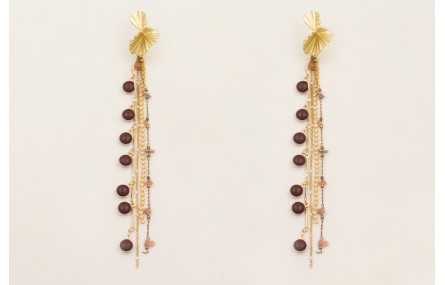 Pendientes perno retorcido dorado mate con flecos 