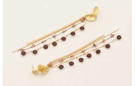 Pendientes perno retorcido dorado mate con flecos 