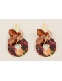 Pendientes disco flores rosas y granates, flor gra
