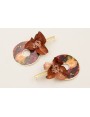 Pendientes disco flores rosas y granates, flor gra