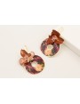 Pendientes disco flores rosas y granates, flor gra