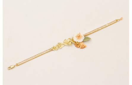 Pulsera cadena strass rectangular cristal, flores 