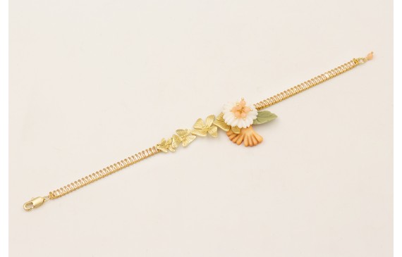 Pulsera cadena strass rectangular cristal, flores 