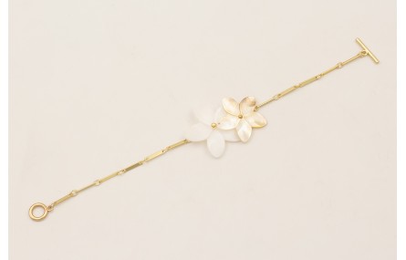 Pulsera cadena listones dorado mate con 2 flores d