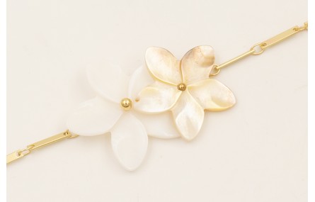 Pulsera cadena listones dorado mate con 2 flores d