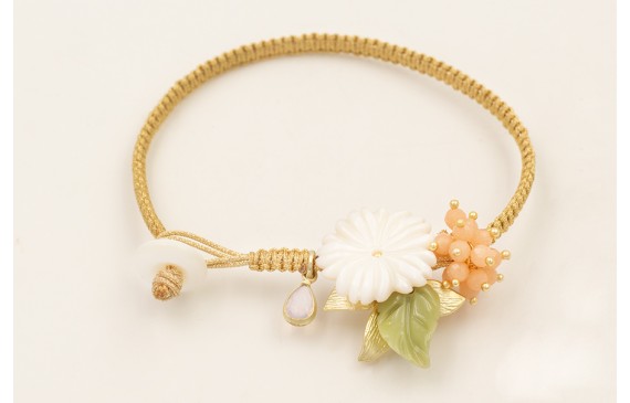 Pulsera nudo macramé hilo dorado con burruño facet